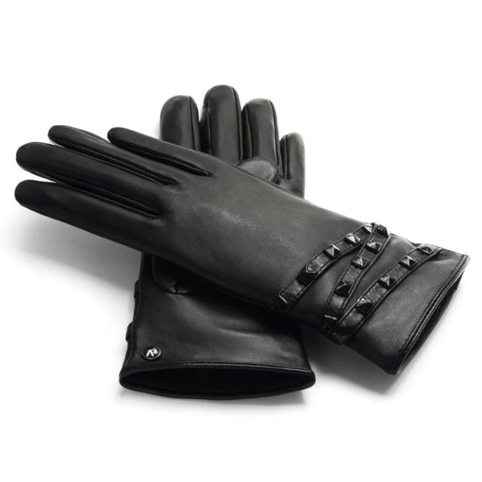 Black leather gloves with studs