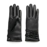 Black leather women's gloves with studs