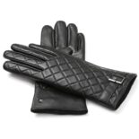 Black leather quilted gloves for her