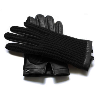 Black driving gloves made of leather and wool