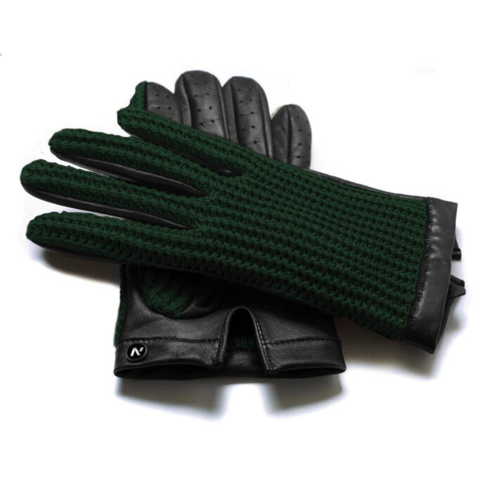 Green touchscreen gloves without lining made of lamb nappa leather