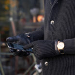 Black driving gloves made of leather and wool