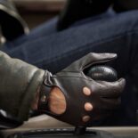 Black leather driving gloves