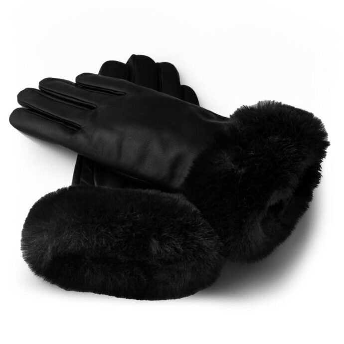 Black touchscreen gloves with synthetic fur