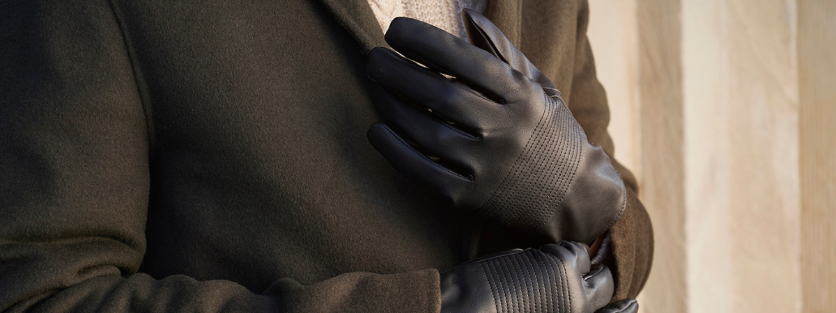 black men's touch gloves with grey sleeves