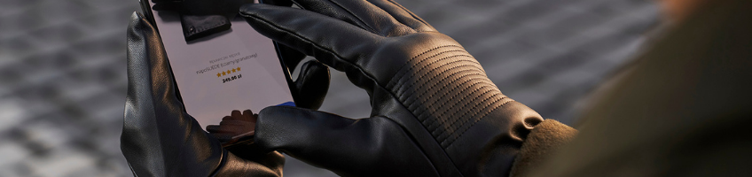 black men's touch gloves with grey sleeves