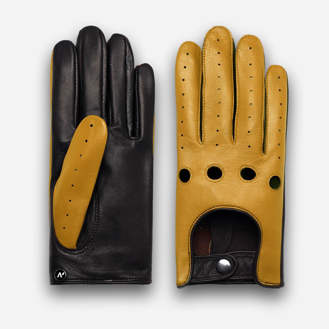 yellow leather car gloves for men