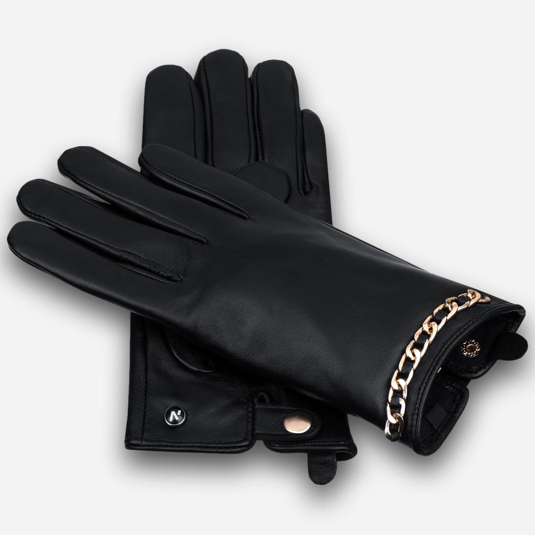 leather gloves with a chain