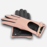 women's pink gloves with a belt